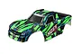 Traxxas Hoss 4x4 VXL pre-painted green and blue body shell with aggressive graphic patterns and black trim.