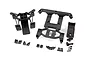A set of black plastic Traxxas Hoss 4x4 VXL body mounts and associated mounting hardware on a white background.