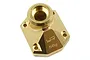 A brass portal cover for an RC crawler axle, featuring a machined finish and engraved Yeah Racing logo with 56g weight marking.