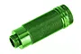A single green anodized aluminium GTR shock body for Traxxas RC vehicles against a white background.