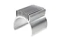 A silver aluminum motor heat sink with cooling fins, designed for an RC car motor.