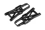 Two black plastic front lower suspension arms for a Maverick RC vehicle, shown from an angled top-down perspective on a white background.