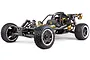 HPI Baja 5B 2.0 1/5 scale petrol RC buggy in black with orange accents, shown from a front three-quarter angle on a white background.