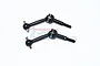 Two GPM Racing black hardened steel universal CVD drive shafts for RC cars on a white background.