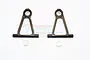 Two black aluminium front upper suspension arms for Tamiya TT-01 RC cars by GPM Racing, shown with two small white plastic bushings.