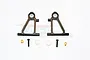 Two black GPM aluminium front lower suspension arms for TT-01 RC cars, shown with included screws, bushings, and spacers on a white background.