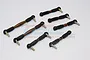 A set of GPM Racing spring steel adjustable tie rods with black plastic rod ends and metal hardware on a white background.