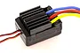 HSP waterproof brushed electronic speed controller with a black heatsink and red, black, blue, and yellow wires against a white background.