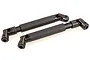 Two black telescopic CVD drive shafts for RC vehicles, featuring universal joints at both ends and a protective sleeve.