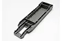 A grey plastic main chassis tub for a Traxxas RC vehicle, shown from an elevated angle on a white background.