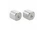 Two silver-coloured metal hexagonal wheel hex hubs for an RC car, shown against a plain white background.