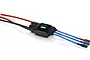 Hobbywing FlyFun 40A V5 brushless electronic speed controller with attached red, black, and blue silicone wires against a white background.