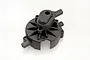 A black plastic RC transmission gear housing component for HSP vehicles, shown from a high-angle studio perspective.