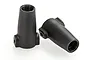 Two black plastic rear straight axle covers for an RC car, shown from different angles against a white background.