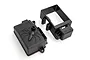 Black plastic HSP receiver cover and ESC protection holder with a spider logo embossed on the lid, isolated on a white background.