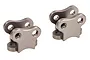 Two gunmetal grey aluminium link mounts for RC vehicles, shown from a high angle against a white background.