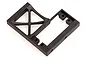 A black plastic RC servo mount component with a structural X-brace design and multiple screw holes, isolated on a white background.