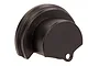 A black, semi-circular aluminium motor cover for an RC car, featuring a mounting hole at the bottom.
