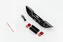 HSP black aluminium rear bumper set with red D-ring shackles, mounting brackets, and hardware in a plastic bag on a white background.