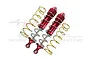 A set of two red anodized aluminium RC shock absorbers with two separate gold-coloured coil springs, displayed against a white background.