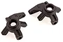 Two black plastic RC front hub carriers, one marked R and one marked L, isolated on a white background.