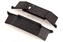 Two black plastic side baffle plates for an HSP RC car chassis, shown from an angled top-down perspective on a white background.
