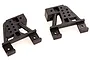 Two black plastic RC shock tower components for HSP vehicles, shown from an angled perspective against a white background.