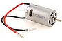 HSP 550 size brushed RC motor with red and black wires and bullet connectors against a white background.