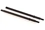 Two black metal RC rear drive shafts with threaded ends and hexagonal drive bases, isolated on a white background.
