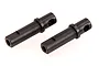 Two black metal differential outdrive cups for an RC vehicle, shown against a white background.