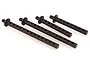 Four black plastic RC car body posts arranged in a row against a white background.