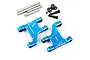 Yeah Racing blue anodized aluminum front lower suspension arms for Tamiya CC-01, including metal pins, E-clips, and screws.