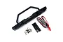Yeah Racing black aluminium front bumper for Axial SCX10 III with LED light kit and mounting hardware.