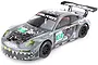 HPI Racing 1/10 scale RC Porsche 911 GT3 R with Falken livery, grey camouflage paint, and shark mouth front bumper graphic on a white background.