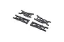 A set of four black plastic suspension arms for the Losi Mini-T 2.0 RC car, arranged on a white background.