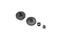 Losi slipper clutch hardware set including two black plastic pressure plates, a metal spring, and a nylon lock nut.