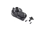 A black plastic gear cover set for a Losi RC vehicle, including the main cover, a small plastic component, and two screws.
