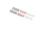 A set of six RC shock springs in three different colors, representing soft, medium, and hard rates, arranged in pairs on a white background.
