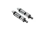 Two Losi gunmetal aluminium adjustable RC shock absorbers with black springs and rod ends, shown against a white background.