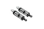 Two Losi gunmetal aluminium adjustable RC front shock absorbers shown at an angle against a white background.