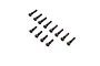 A set of twelve black metal partial thread button head king pins arranged in a staggered pattern on a white background.