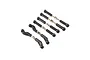 A set of five Losi adjustable RC linkages with black plastic rod ends and metal turnbuckles arranged diagonally on a white background.