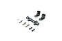 Losi black aluminium bellcrank and drag link set including metal ball studs and screws on a white background.