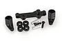 Losi Bellcrank and Drag Link set including black plastic steering components, metal bushings, and screws on a white background.