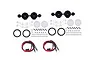 GPM Racing black RC car roof spotlight kit components including housings, lenses, metal brackets, wiring, and mounting hardware on a white background.