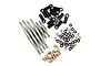 A set of Yeah Racing gunmetal steel suspension linkages for the Axial SCX24, including metal rods, black plastic rod ends, brass pivot balls, nuts, and O-rings.
