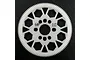 A white Delrin spur gear for RC cars with a 113-tooth count and 64dp pitch, featuring a lightweight hexagonal cutout design.