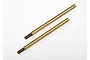 Two gold-colored titanium nitride coated shock shafts for Traxxas RC vehicles, shown against a white background.