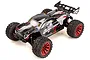 Maverick Quantum+ XT Flux 1/10 scale RC truggy in red, black, and grey camo livery, viewed from a high angle on a white background.