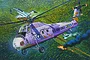 Box art illustration of a US Air Force HH-34J rescue helicopter flying over a jungle landscape with a crashed aircraft in the background.